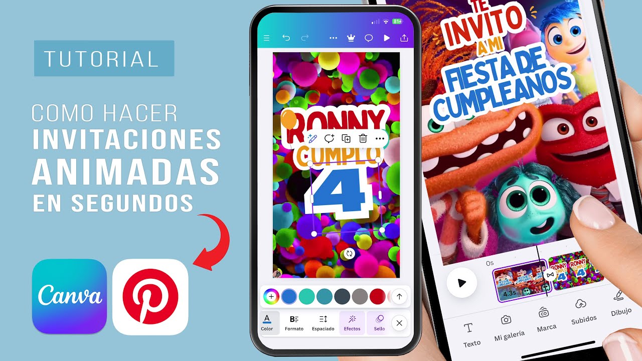 Como hacer INVITACIONES ANIMADAS en el CELULAR en SEGUNDOS USANDO la APP de CANVA y PINTEREST