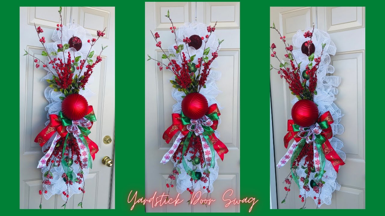 CHRISTMAS 🎄YARDSTICK DOOR SWAG/GARLAND/CENTERPIECE DIY🎄 MESH WREATH HOME DECOR WOODLAND RUFFLE