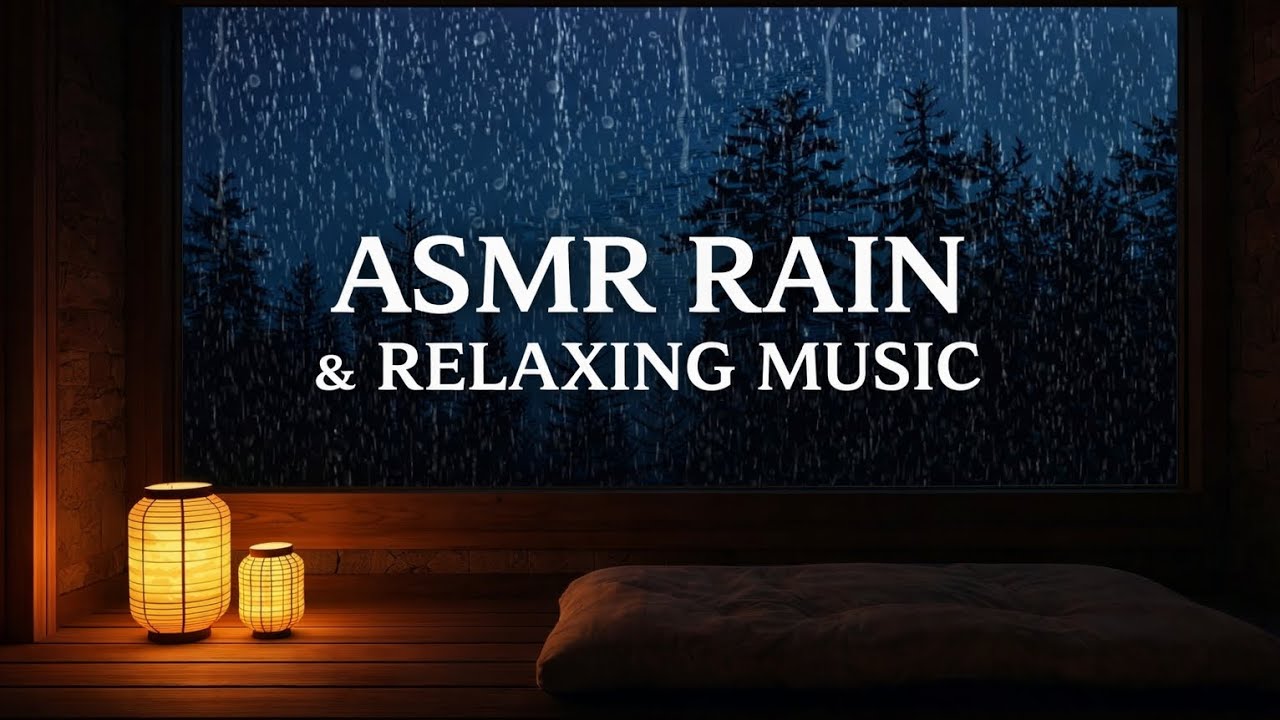 Heavy Rain Sounds ASMR for Sleep | Relaxing Music, Cozy Night Cabin Ambience
