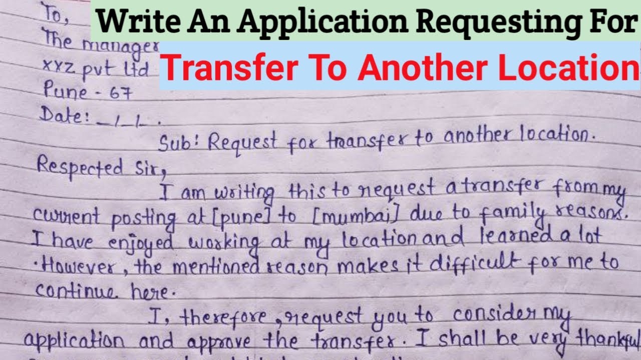 Write An Application For Job Transfer Letter | How To Write A Transfer Request Letter In English