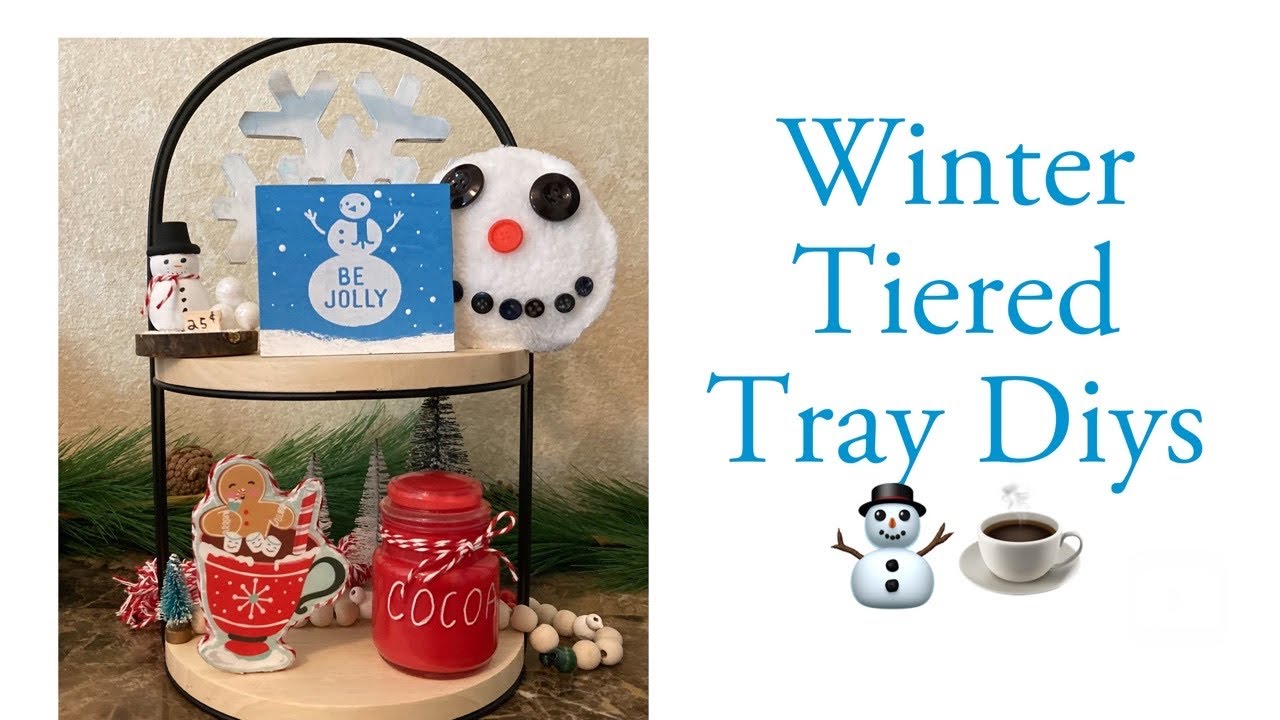 Snowman and Hot Cocoa Tiered Tray diys l Crafted by Corie Minis Challenge l DollarTree Diy Crafts