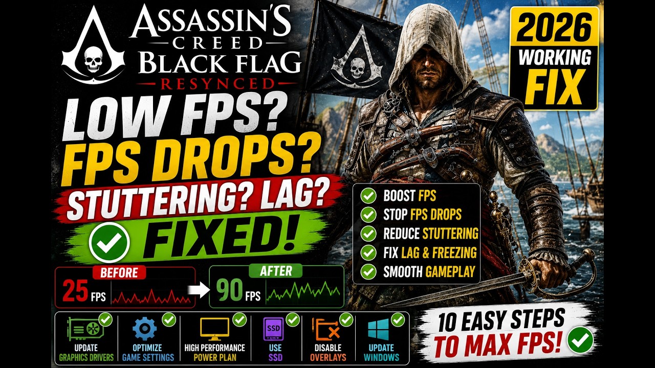 Как исправить низкий FPS, просадки, статтеры и лаги в Assassin's Creed Black Flag Resynced на ПК