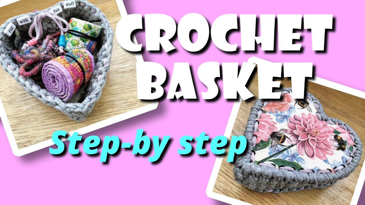 Crochet Basket || wood base from #onedaysaving