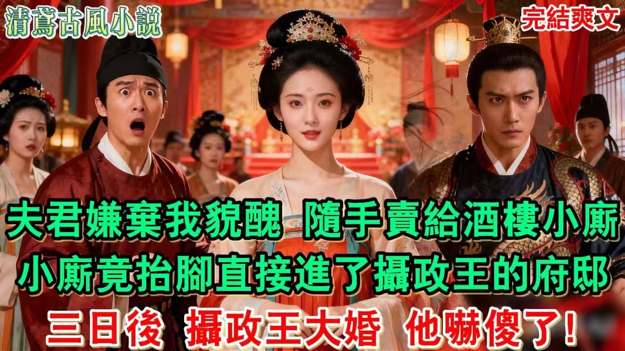 【完結爽文】夫君嫌棄我相貌醜陋，將我隨手賣給酒樓小廝，小廝竟抬腳直接進了攝政王的府邸，三日後，攝政王大婚，我當眾展露真容，他嚇傻了#小說#追妻火葬場#愛情#古言小說 #逆袭 #爽文完結 #大女主