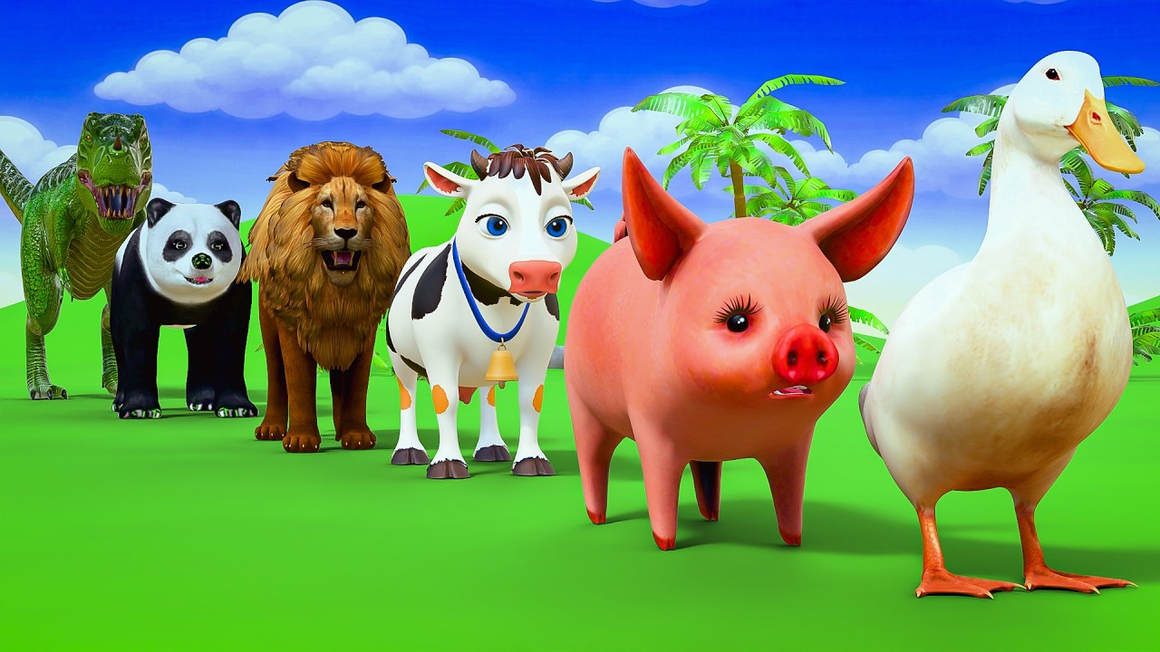 Long Slide Game with Colourful Duck Cow Tiger Gorilla Dog Elephant 3d Animal Game Funny 3d Animals