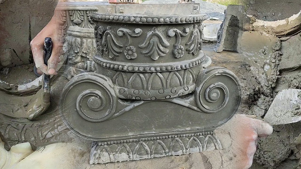 Amazing Beautiful Design Cement Pillar Base Making Skills | DIY Cement Craft Idea