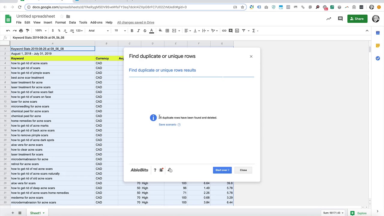 Remove Duplicates in Google Sheets - Keyword Research SEO