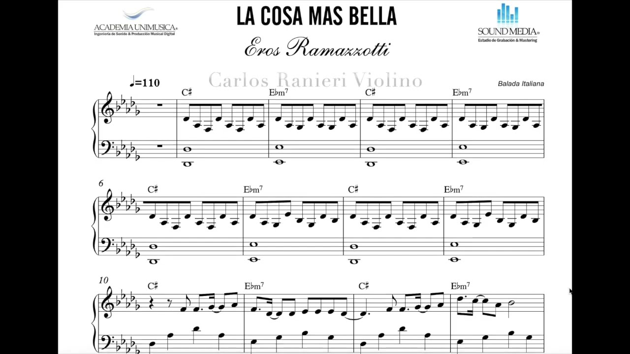 Più Bella Cosa - Eros Ramazzotti - Spartito Violino - Sheet Music Violin