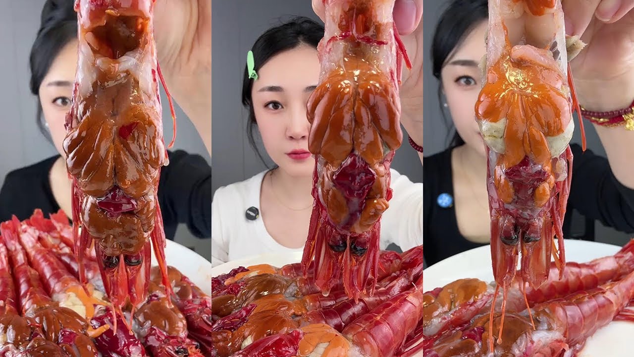 【Yummy】Eating show：Red Magic Shrimp🦐#mukbang#Seafood#sashimi#asmr