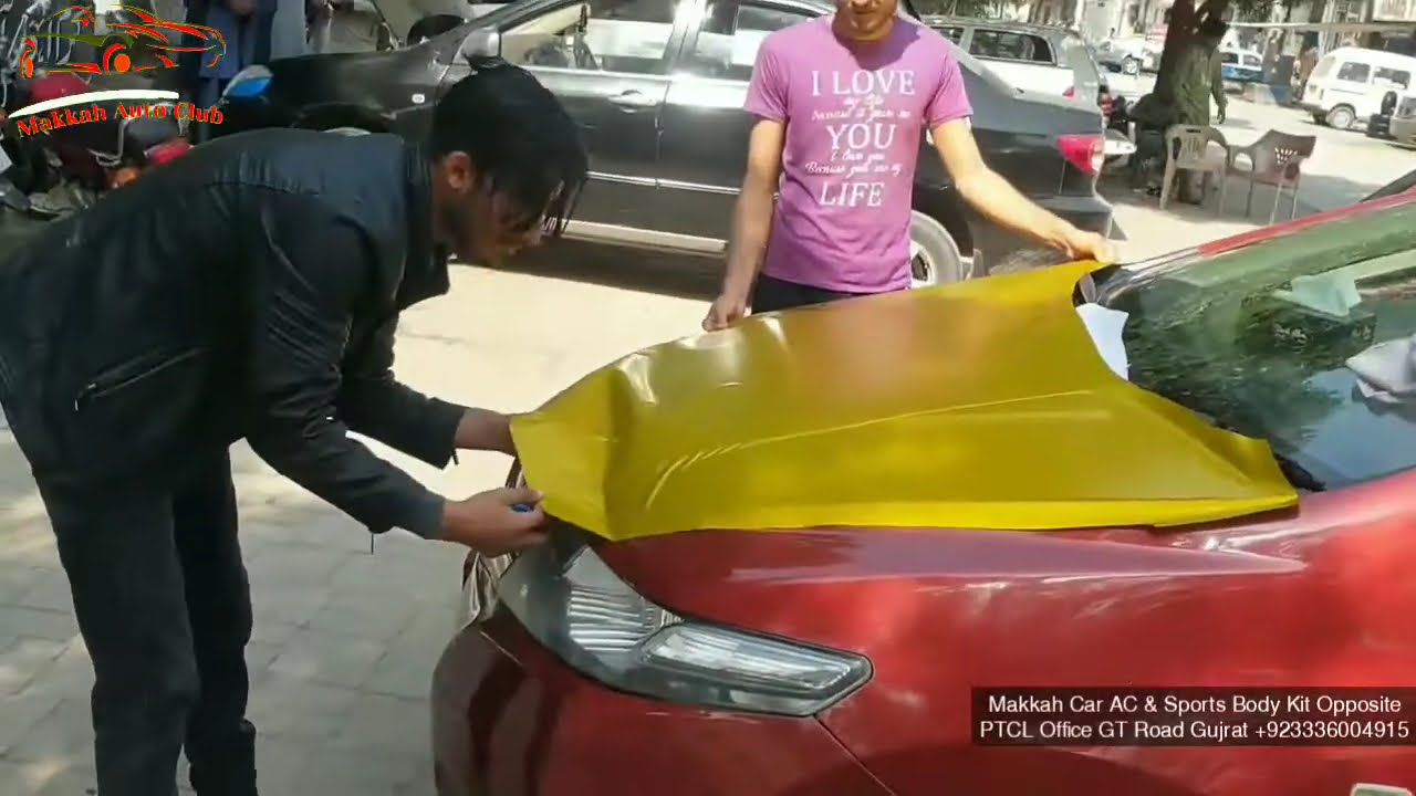 yellow multi  full car wrapping in gujrat pakistan |car vinyl wrap film|vehicle wrap|Honda City