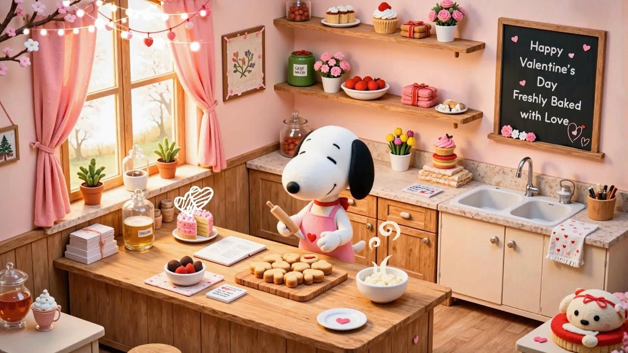 Pink Valentine Morning Coffee with Snoopy 💗 Soft Cozy Chill Lofi for Love & Peaceful Moments