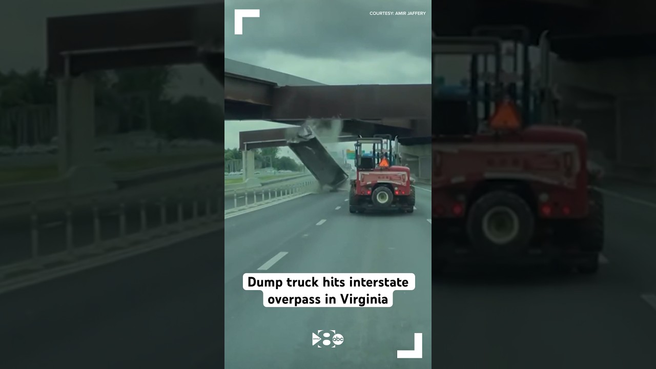 Dump truck hits interstate overpass in Virginia