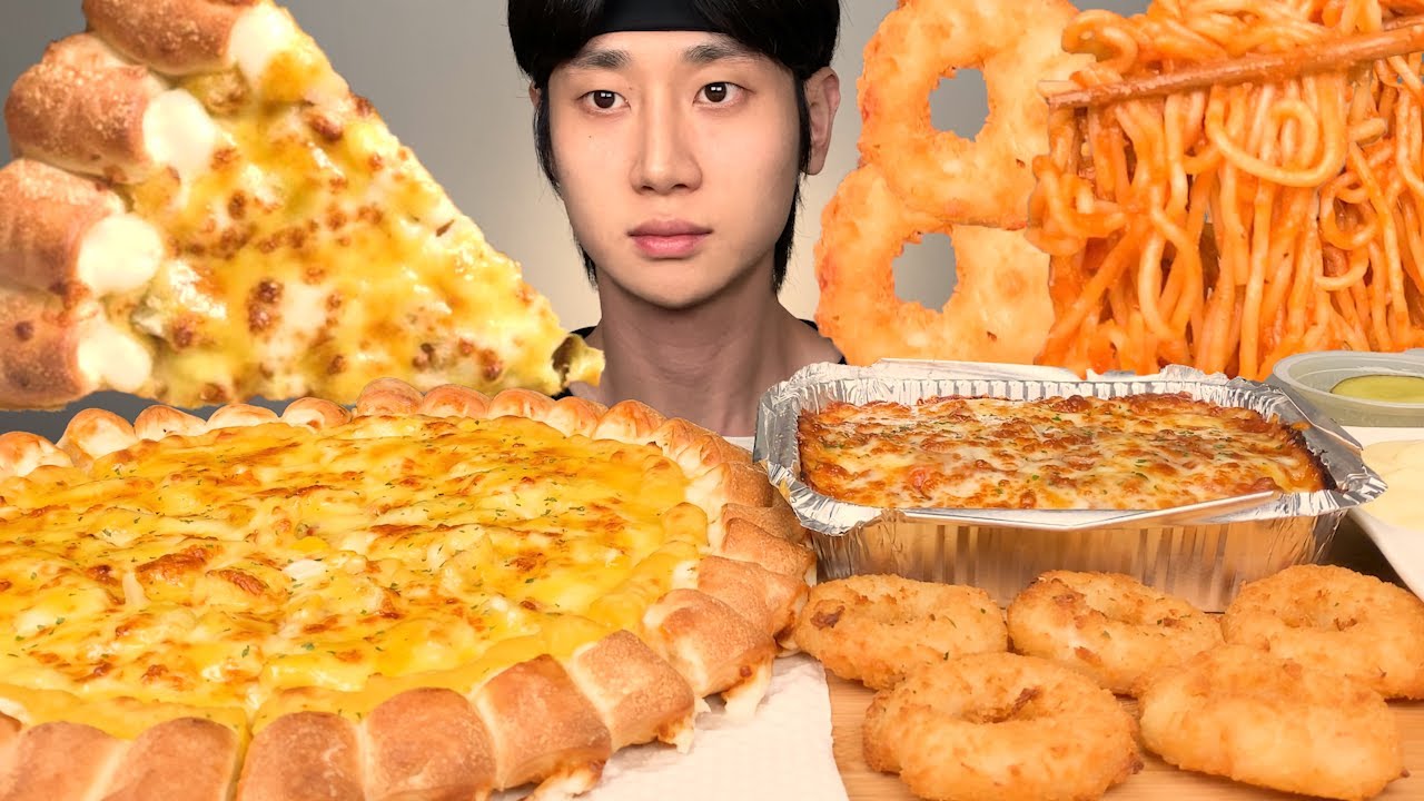 피자스쿨 고구마피자 (치즈바이트) & 치즈오븐스파게티, 새우링 먹방 리얼사운드 ASMR Sweet Potato Pizza & Pasta, Shrimp ring MUKBANG