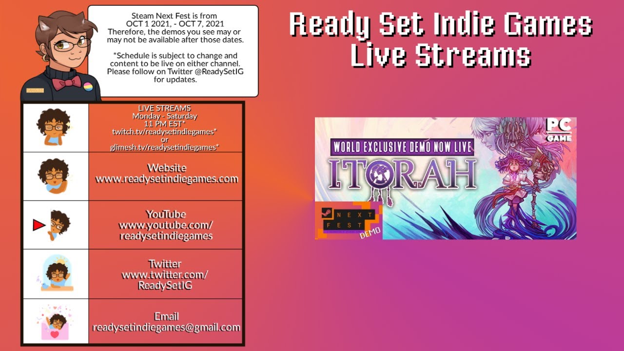 Ready Set Indie Games Live Streams: Steam Next Fest Demos:  ITORAH (PC)