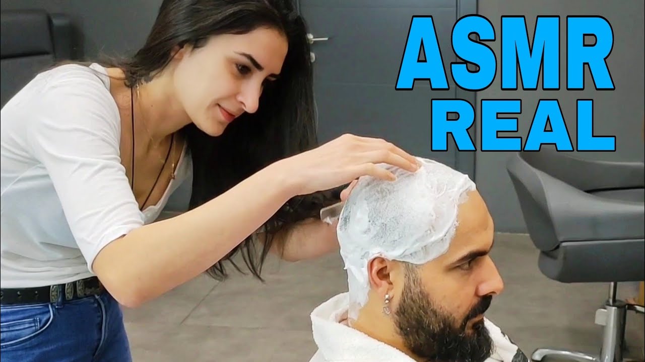 Barber Girl Shaves Her Husband's Hair with a Razor