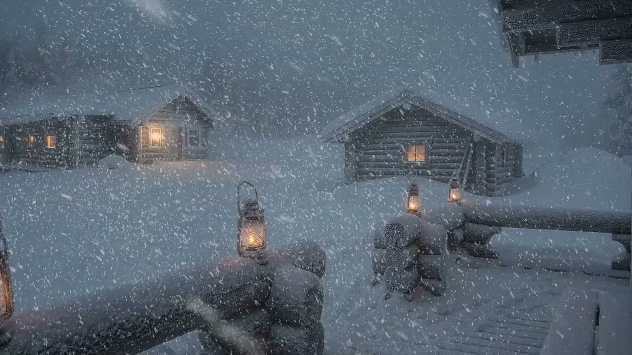 3 Hours of Heavy Blizzard Sounds at a Cozy Winter Village | Snowstorm Ambience for Deep Sleep 4K