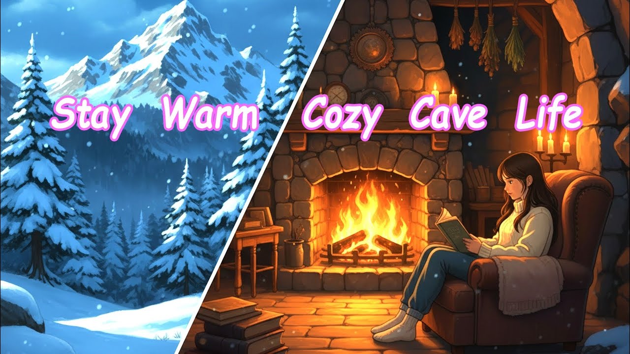 Cozy Life Inside a Mountain Cave 🏔 Ghibli Inspired • Snowy Night ASMR