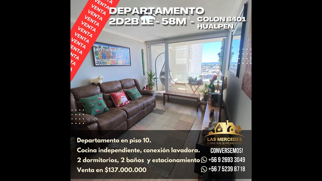 A la venta precioso departamento en Colon 8401 (piso 10). 2Dormitorios, 2 baños y estacionamiento.