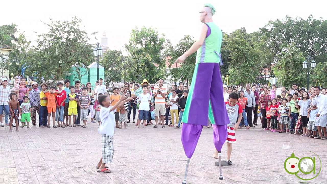 Belgian Clown blocking the street in Phnom Penh Cambodia