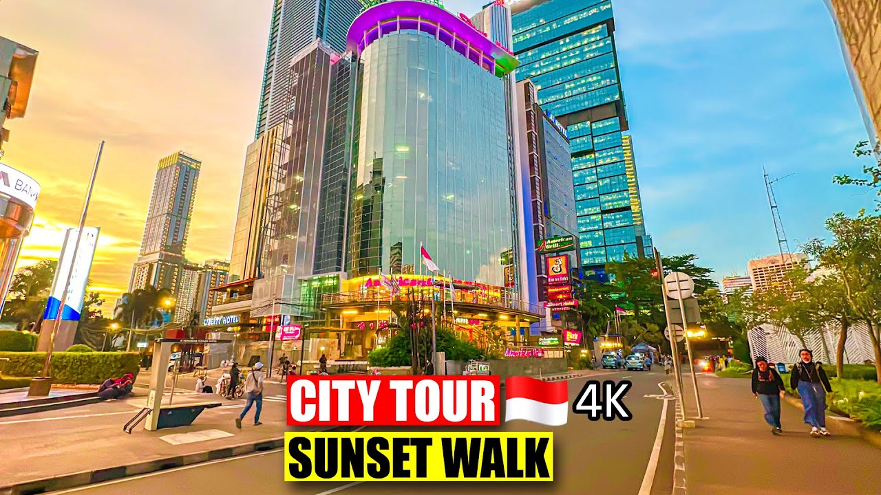 Jakarta Walk 🇮🇩 City Tour 2023 - 4K Video Sunset Walking Tour from Kendal Tunnel to Grand Indonesia
