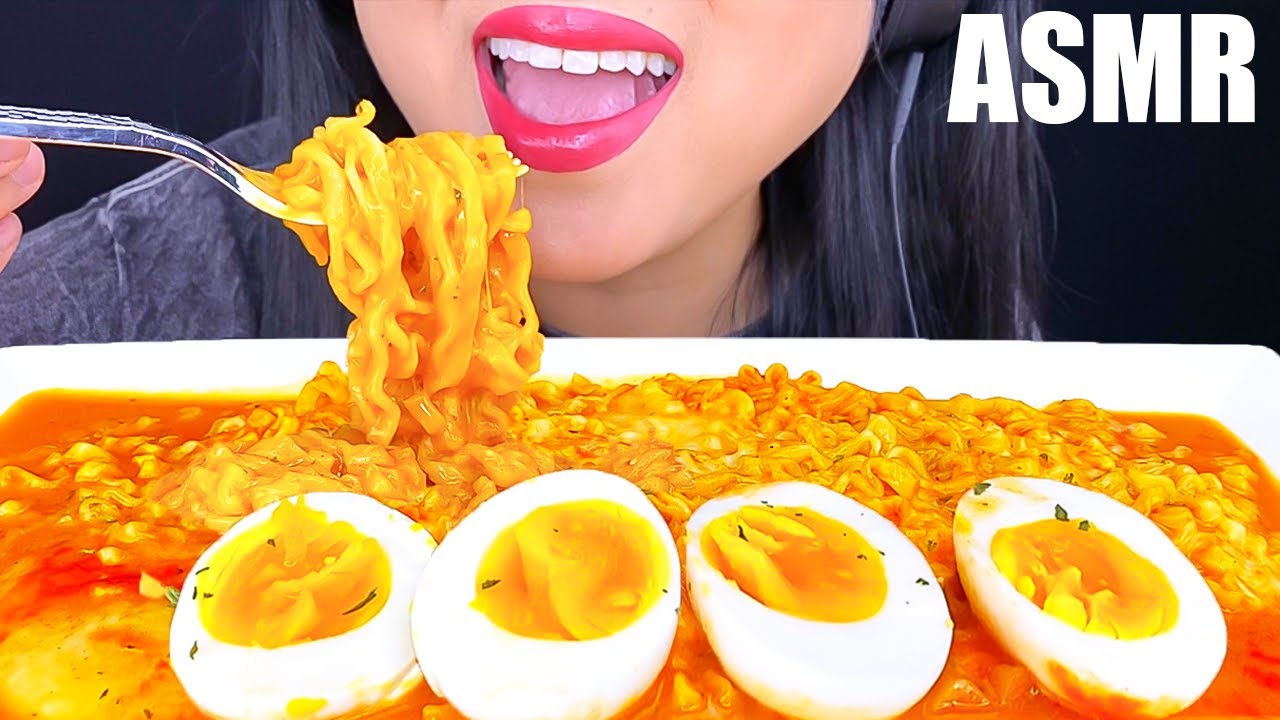 ASMR CHEESY CARBO NOODLES & SOFT BOIL EGGS MUKBANG SOFT STICKY EATING SOUNDS | ASMR Phan