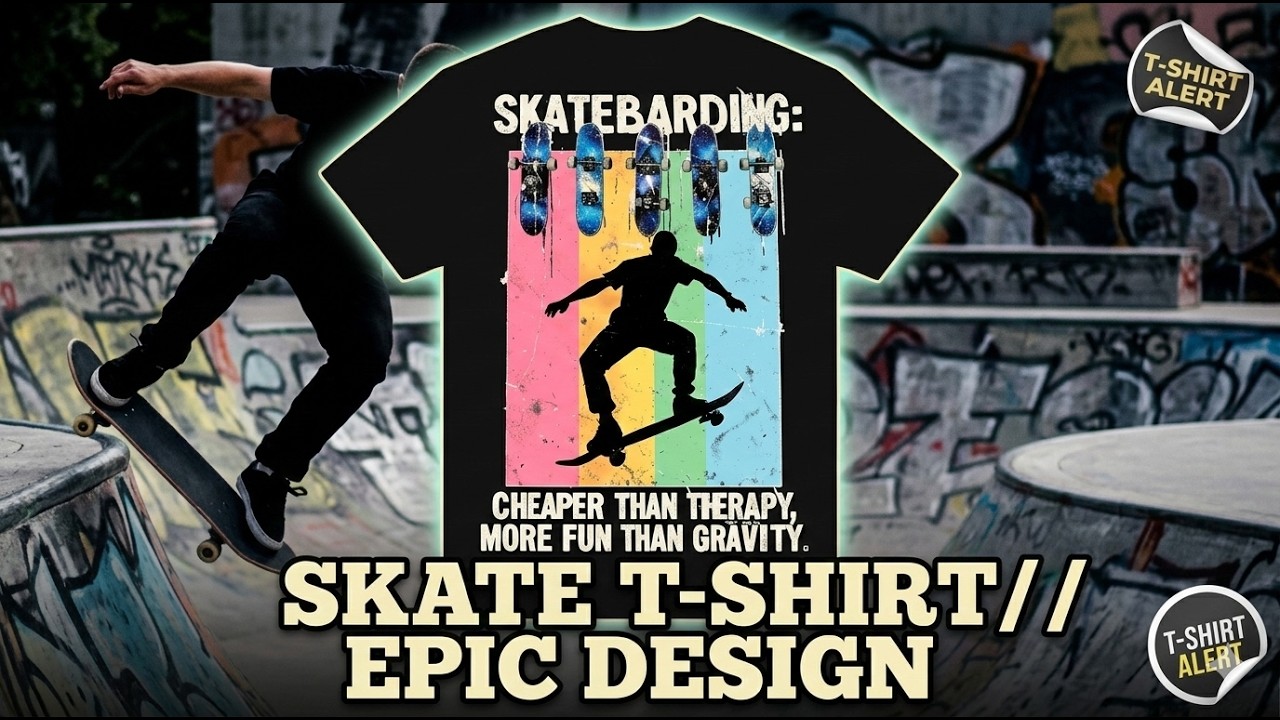 Cool Skateboarding T-shirt Design - Skateboarding T-shirt Retro Vintage Tshirt Design Popular Video