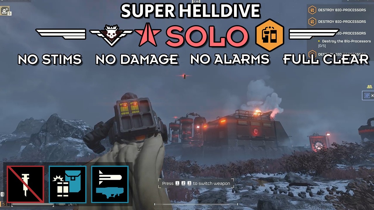 Helldivers 2 - Blitz: Destroy Bio-Processors (Super Helldive Solo / No Stims, No Damage, No Alarms)