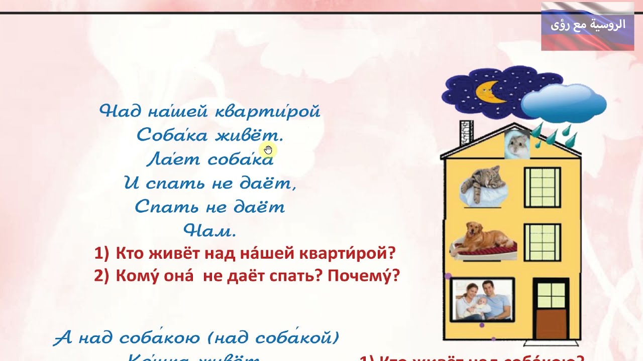 اللغة الروسية، الصف الحادي عشر .الدرس 9 الجزء 5  الحالة الاعرابية الخامسة  , الحالة الالية