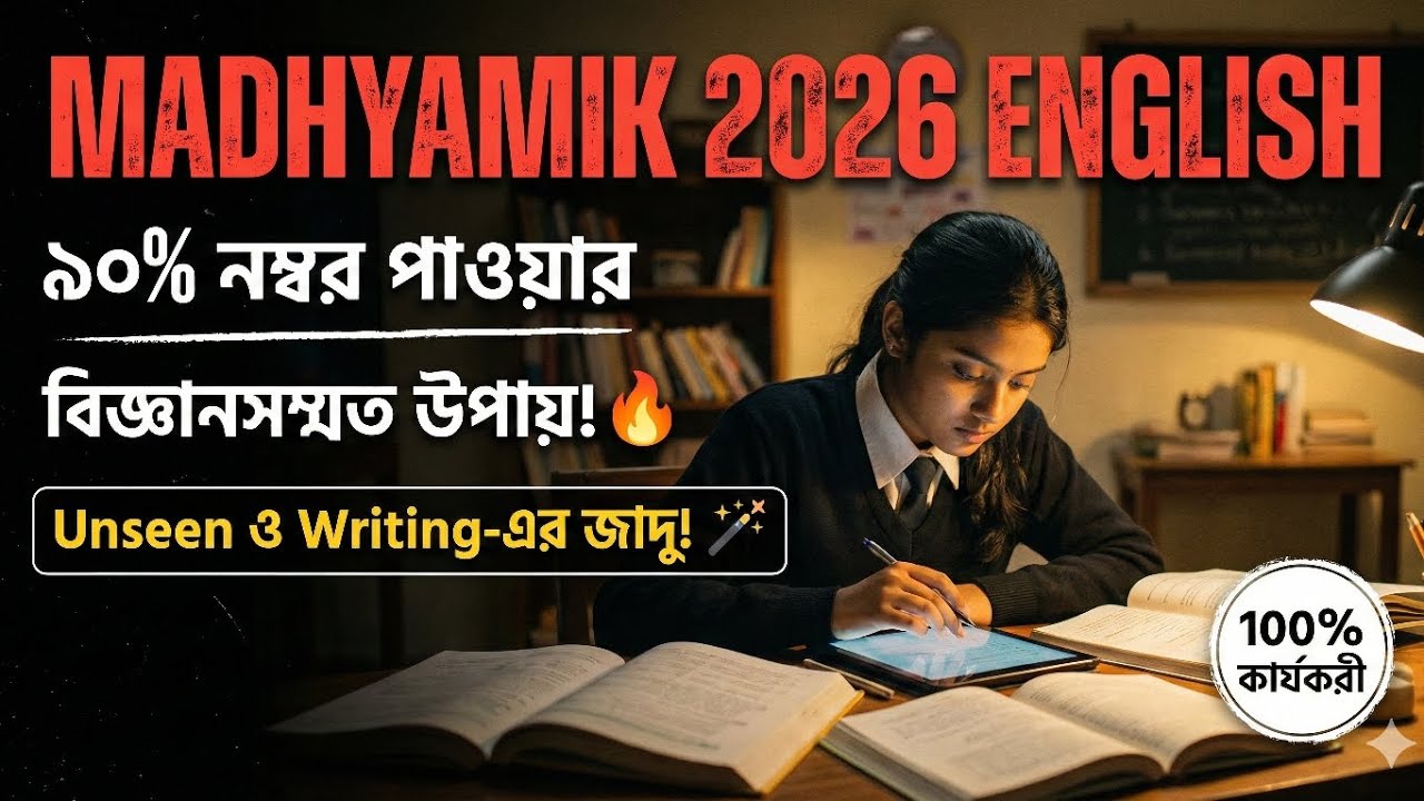Madhyamik 2026 English: ১০০% কমন স্ট্র্যাটেজি! 🔥 বিজ্ঞানসম্মত উপায়ে ৯০+ নম্বর তোলার গোপন সূত্র।
