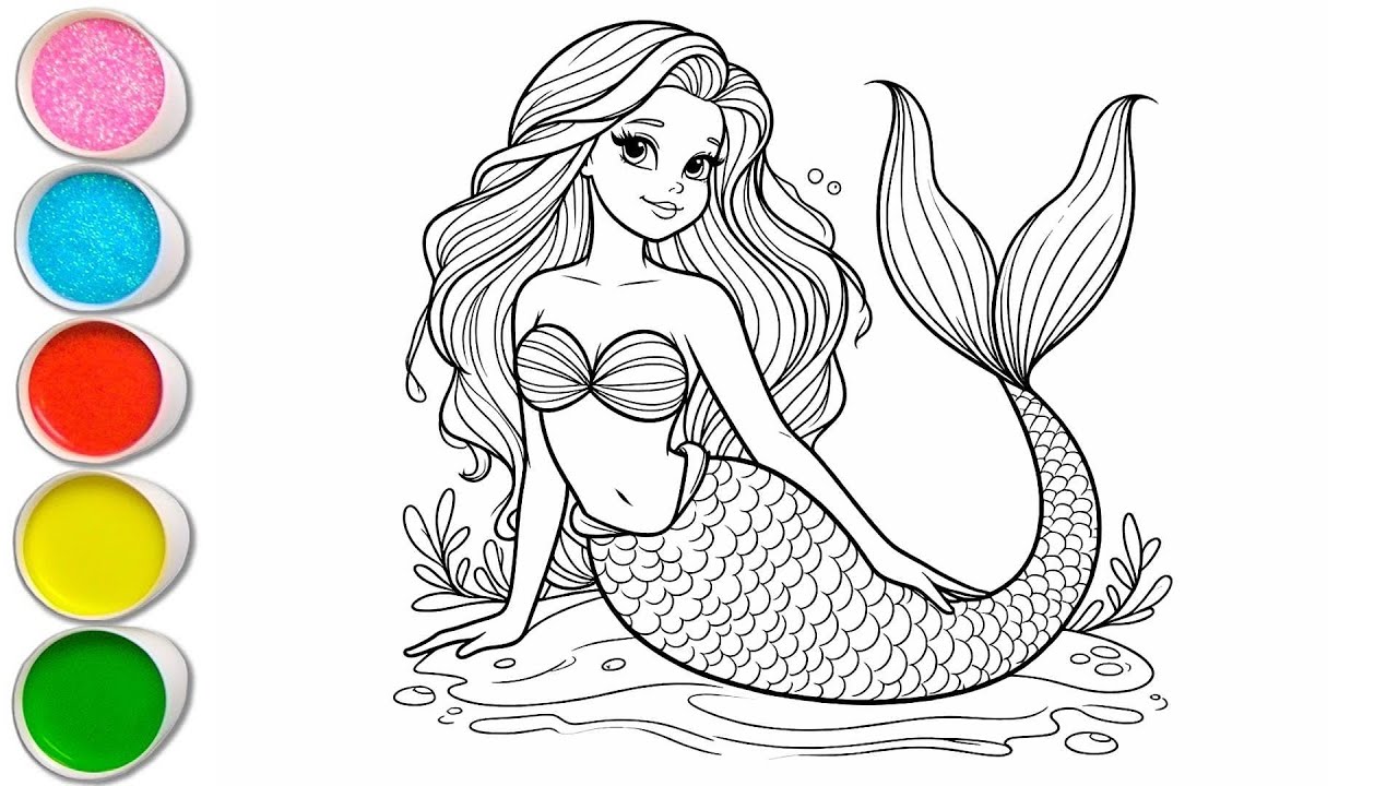 Beautiful Mermaid Drawing for kids, Painting & Coloring for kids | Let's Draw Together