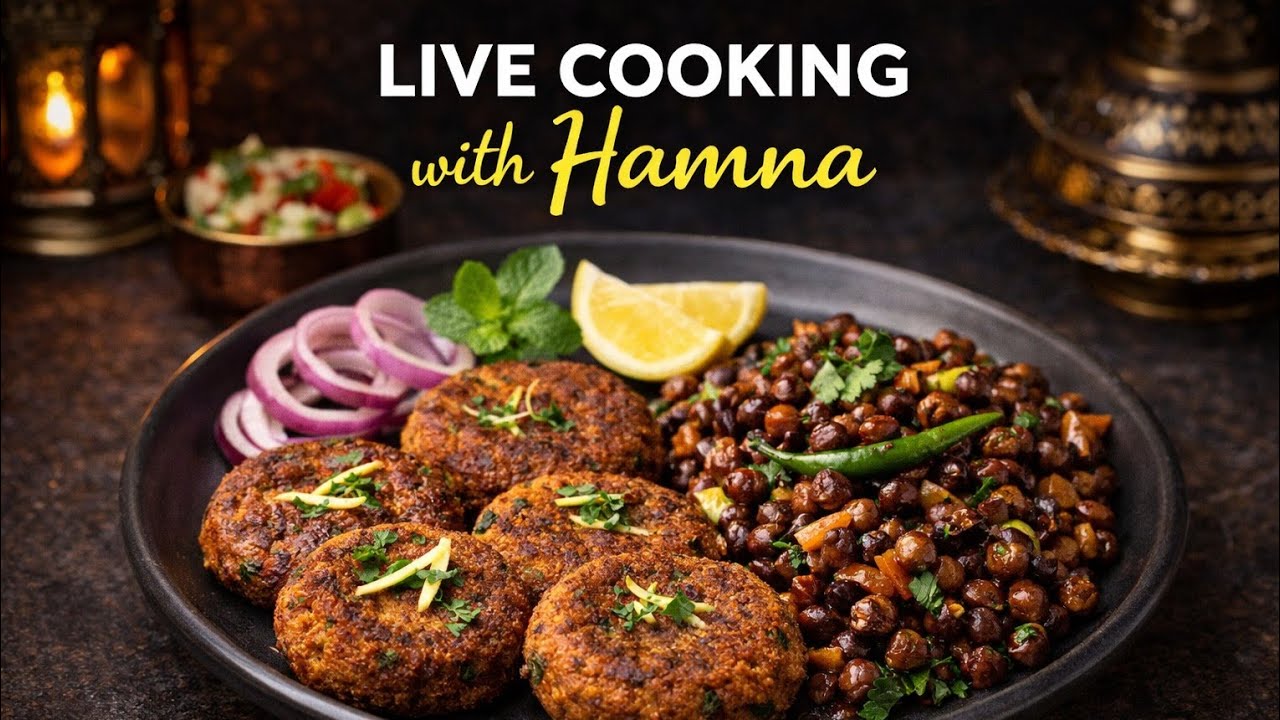 hamna's cooking point is live! assalam o alikum cooking live black chana qorma shaami kabab👩‍🍳