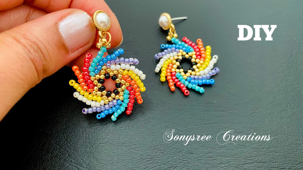 Pin wheel Earrings || St Petersburg stitch Beaded earrings