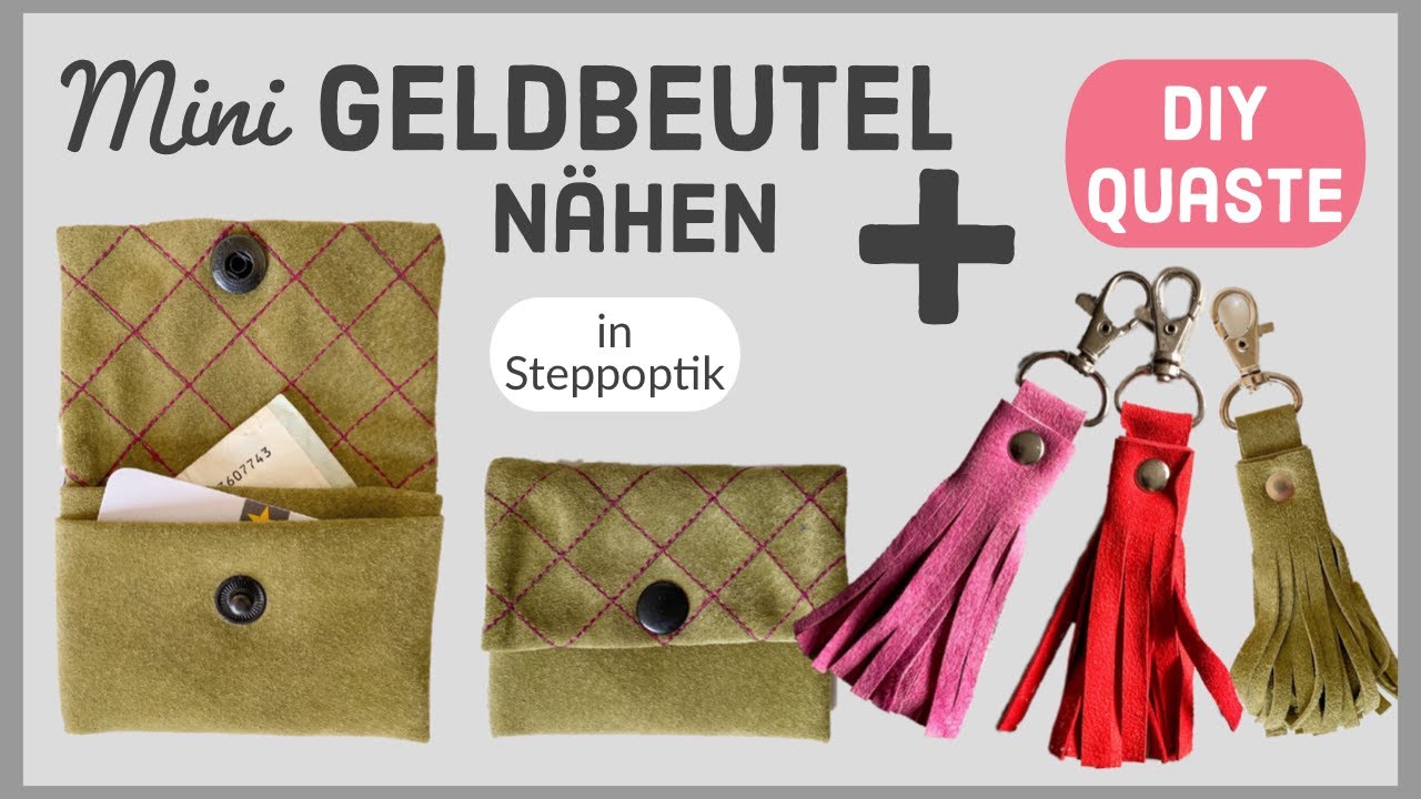 Minigeldbeutel in Steppoptik nähen, aus Leder mit 2 Fächern + DIY Quaste machen
