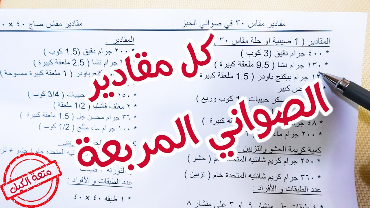 متعة الكيك ✨ مقادير مقاسات الصواني المربعة والمستطيلة 👍