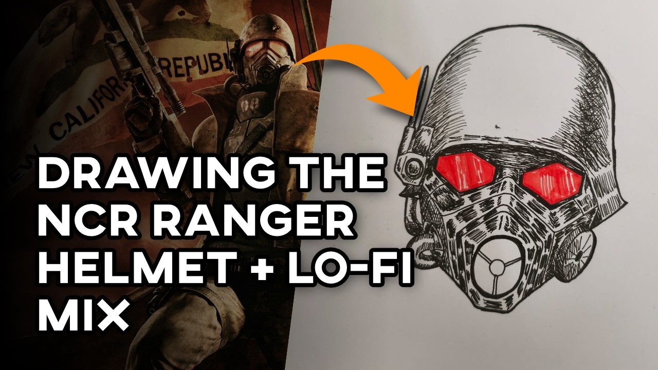 Come relax with me while I draw the NCR Ranger Helmet from Fallout New Vegas | Lo-Fi + Drawing