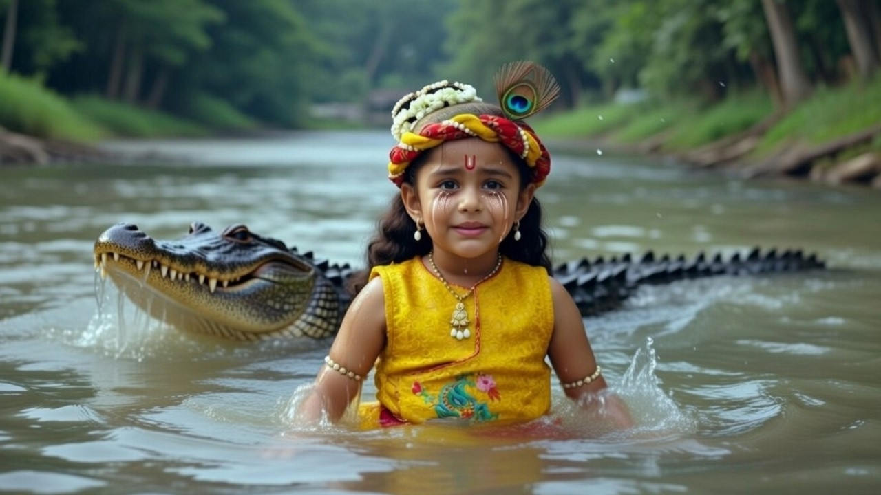 कान्हा के नहाते समय कान्हा पर किया मगरमच ने हमला || Yashomati Maiyaa Ke Nandlala ||