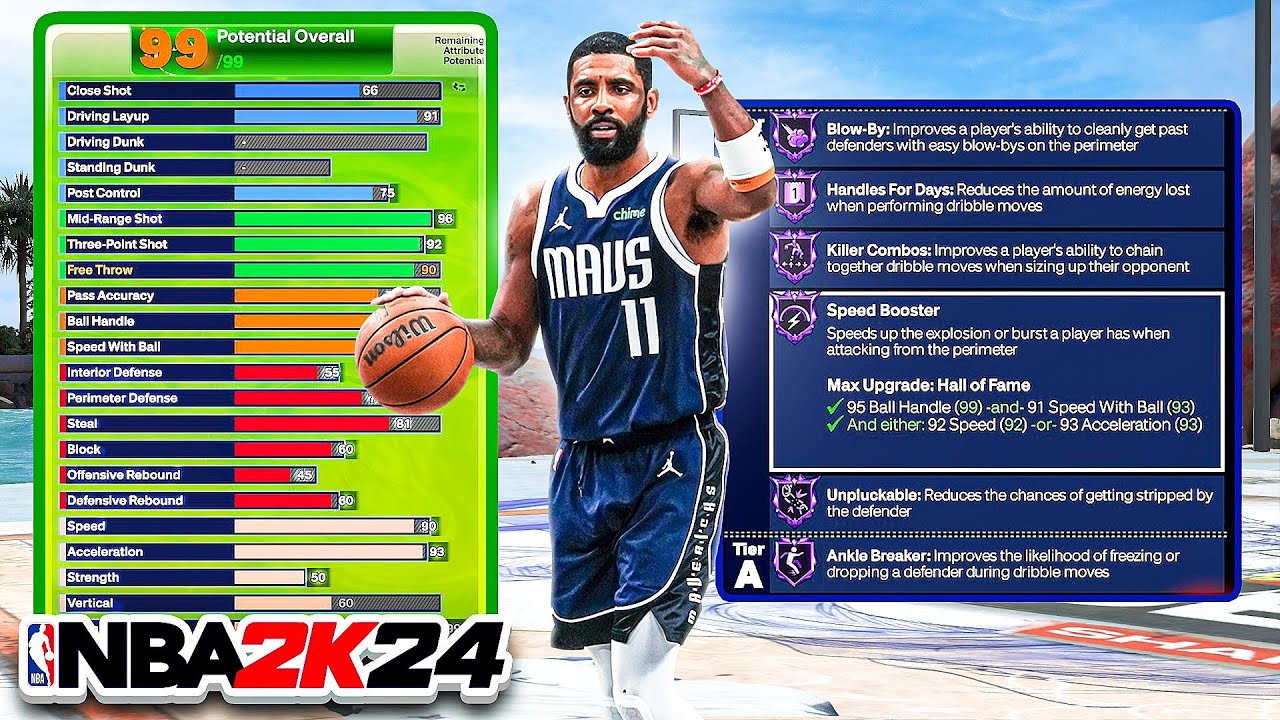 NBA 2K24 Кайри Ирвинг Билд - 95 мяча + 90 бросков + 91 бросок со средней дистанции