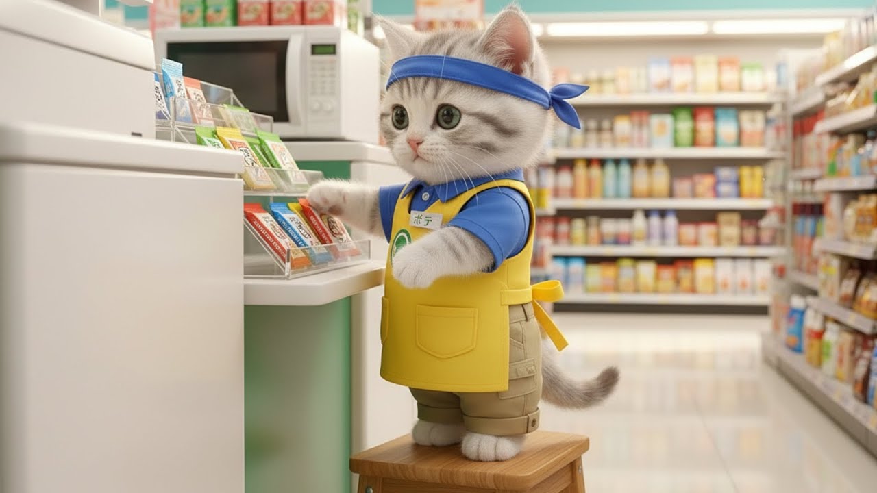 いらっしゃいませ!!コンビニ店員に初挑戦!!ねこの一日に密着🐱🏪