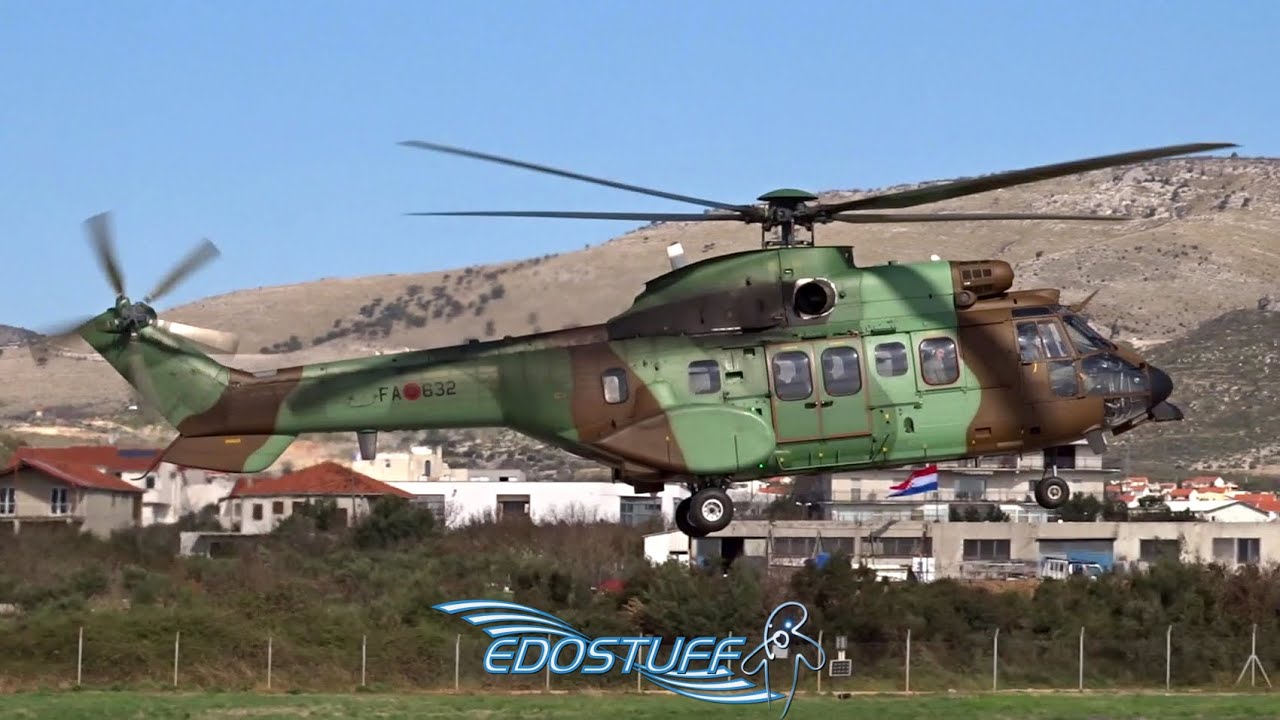 Windy Helicopter Landing - Albanian Air Force Eurocopter AS-532AL Cougar - Split Airport LDSP/SPU