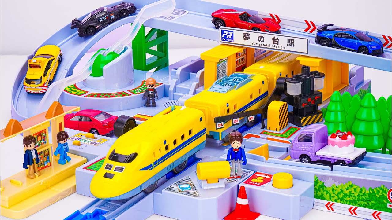 プラレール新幹線 高速列車｜回転式クロスレールによる進路切替システム｜プラレール ライト付きドクターイエロー 🚄