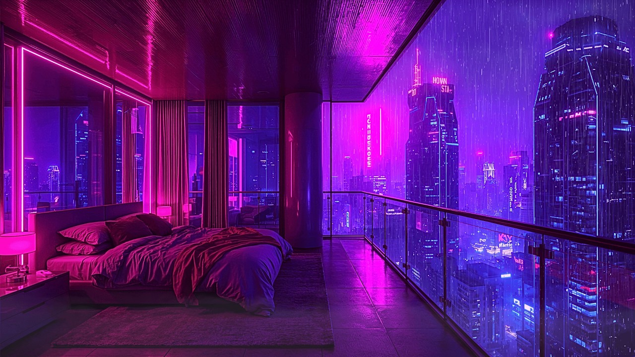 Lofi Rainy Nights 🌧️ – Rain Over Neon Penthouse View Vibes for Late Night Focus | 4K
