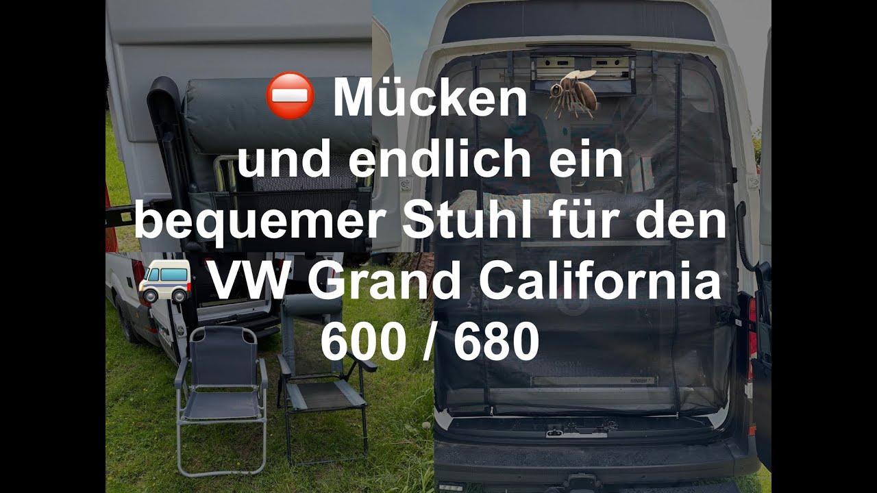 M&uuml;ckenschutz Heckt&uuml;r VW Grand California 600 / 680 und bequemer Stuhl f&uuml;r die Hecht&uuml;rtasche