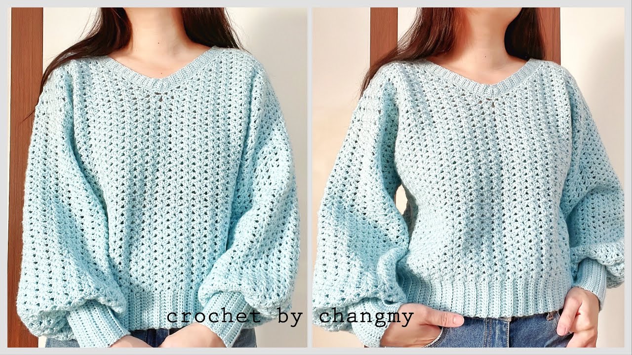 204. DIY crochet sweater tutorial by changmy | Hướng dẫn móc áo len kẻ sọc, tay bồng đơn giản