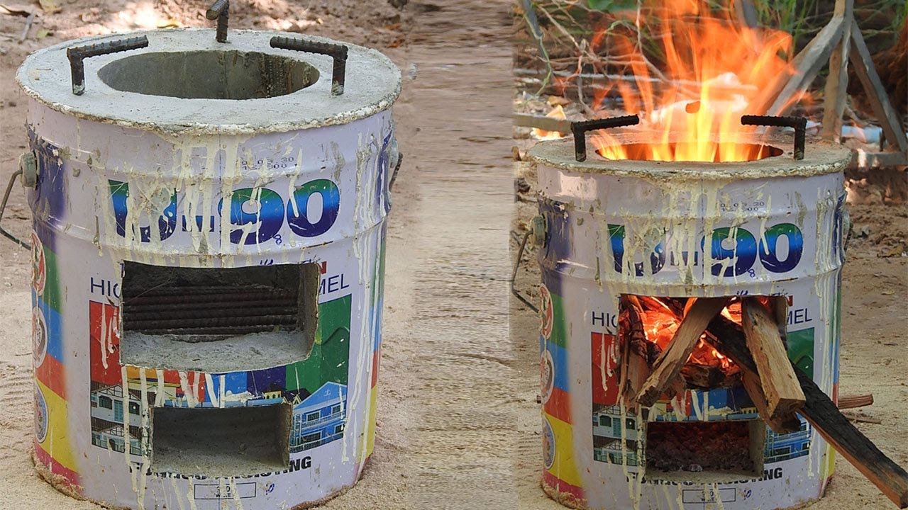 Build a Fire wood Stove from metal paint bucket and Cement
