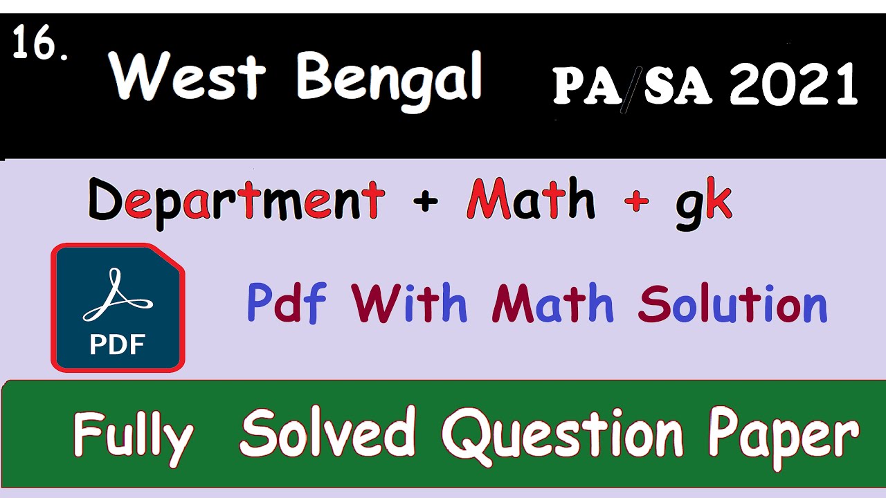 16. West Bengal 2021 PA/SA Solved Question Paper || In Both Hindi & English || #gdstopa #pa #mts #sa
