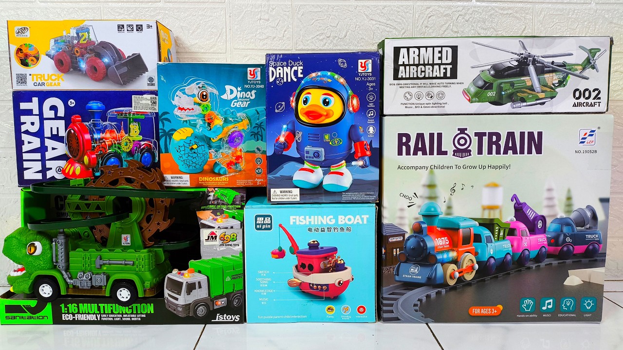 Unboxing Kereta Api, Traktor Loader, Kapal Laut, Helikopter, Mobil Monster