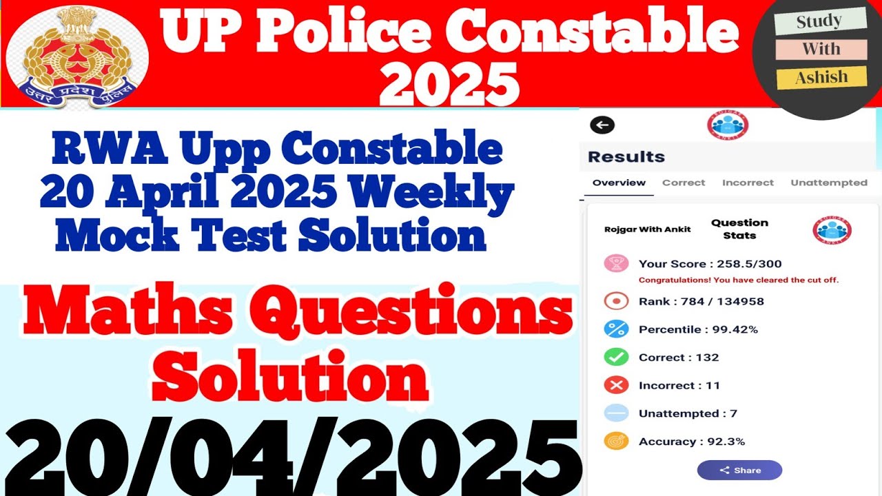Rojgar With Ankit Up Police Constable 20 April 2025 Free Weekly Mock Test Solution