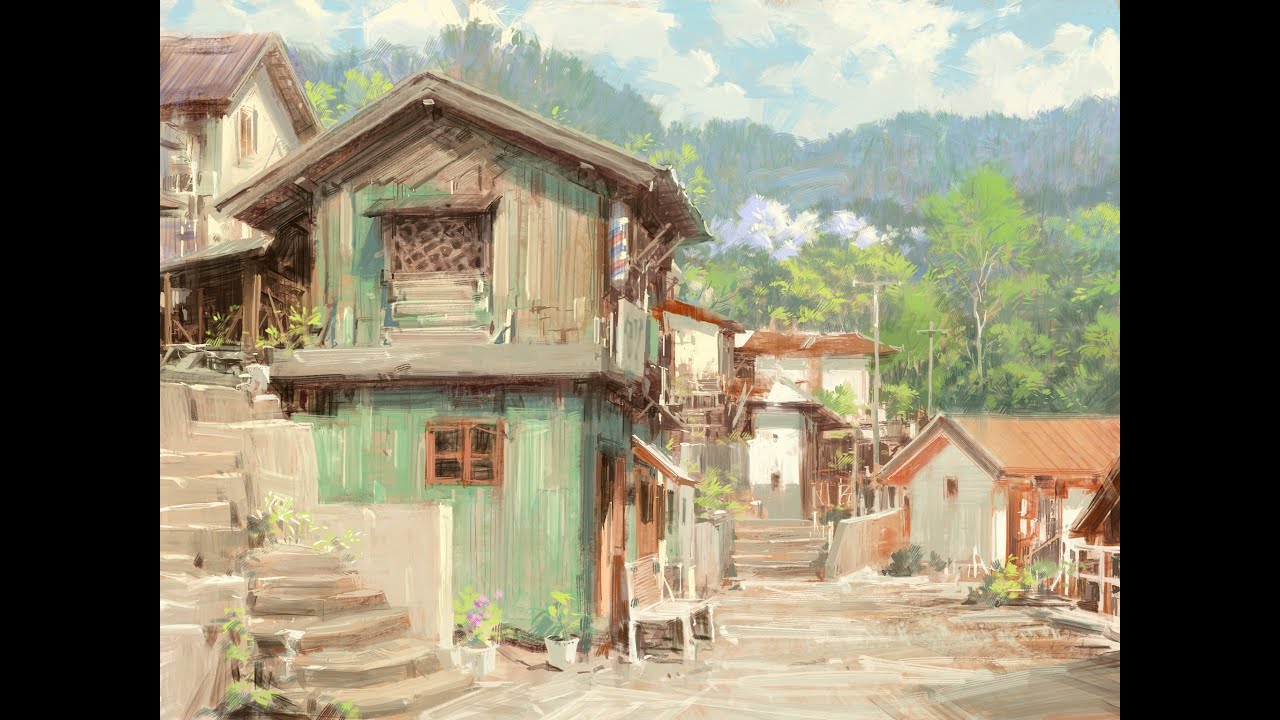 village / Digital Painting, drawing , Time-Lapse
