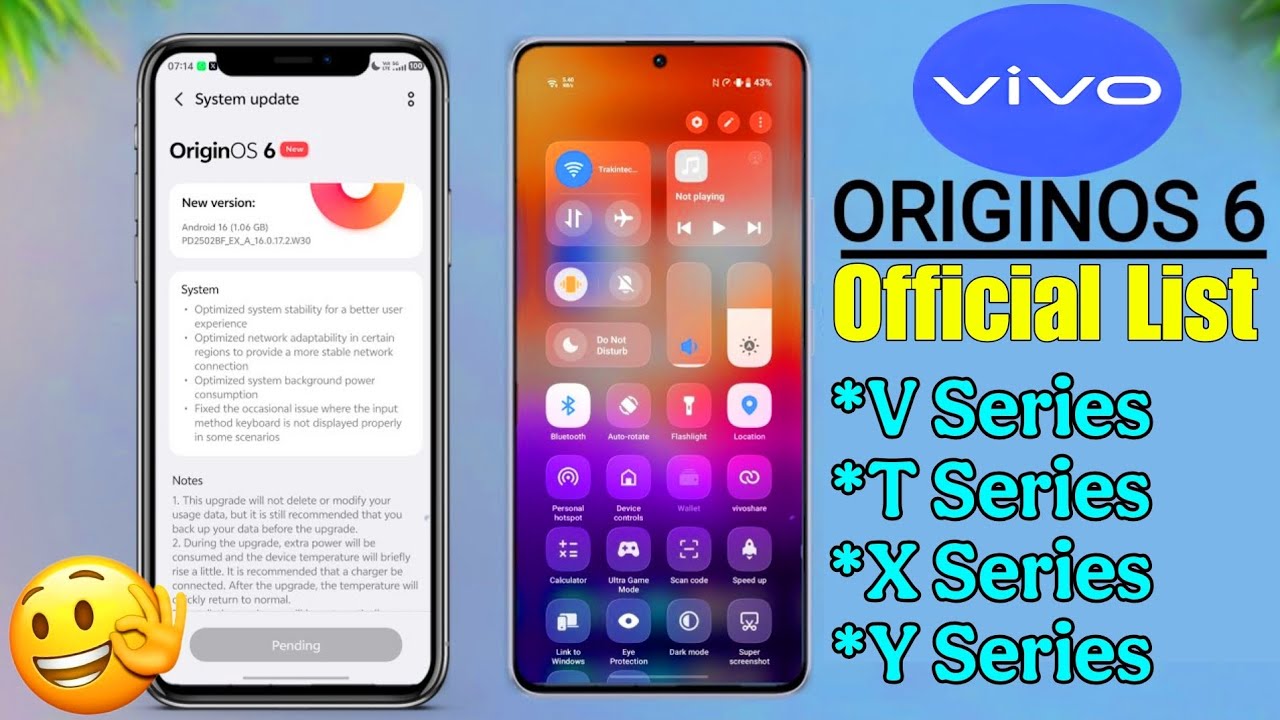 Vivo OriginOS 6 Update - Device List | Android 16 for T4x,T3x,T3,T3 Pro/ Ultra, V30,V40,V50,V60,X200