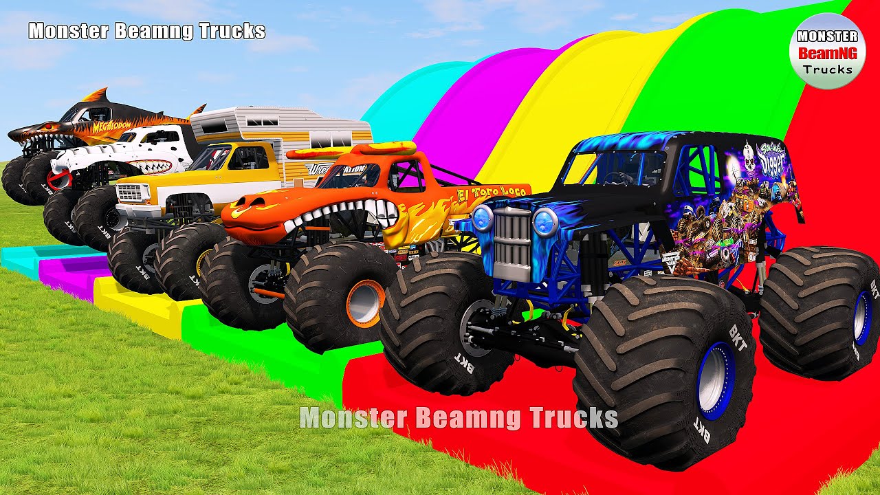 Triple Flatbed Trailer Monster Trucks Transport with Slide Color - BeamNG.drive 506